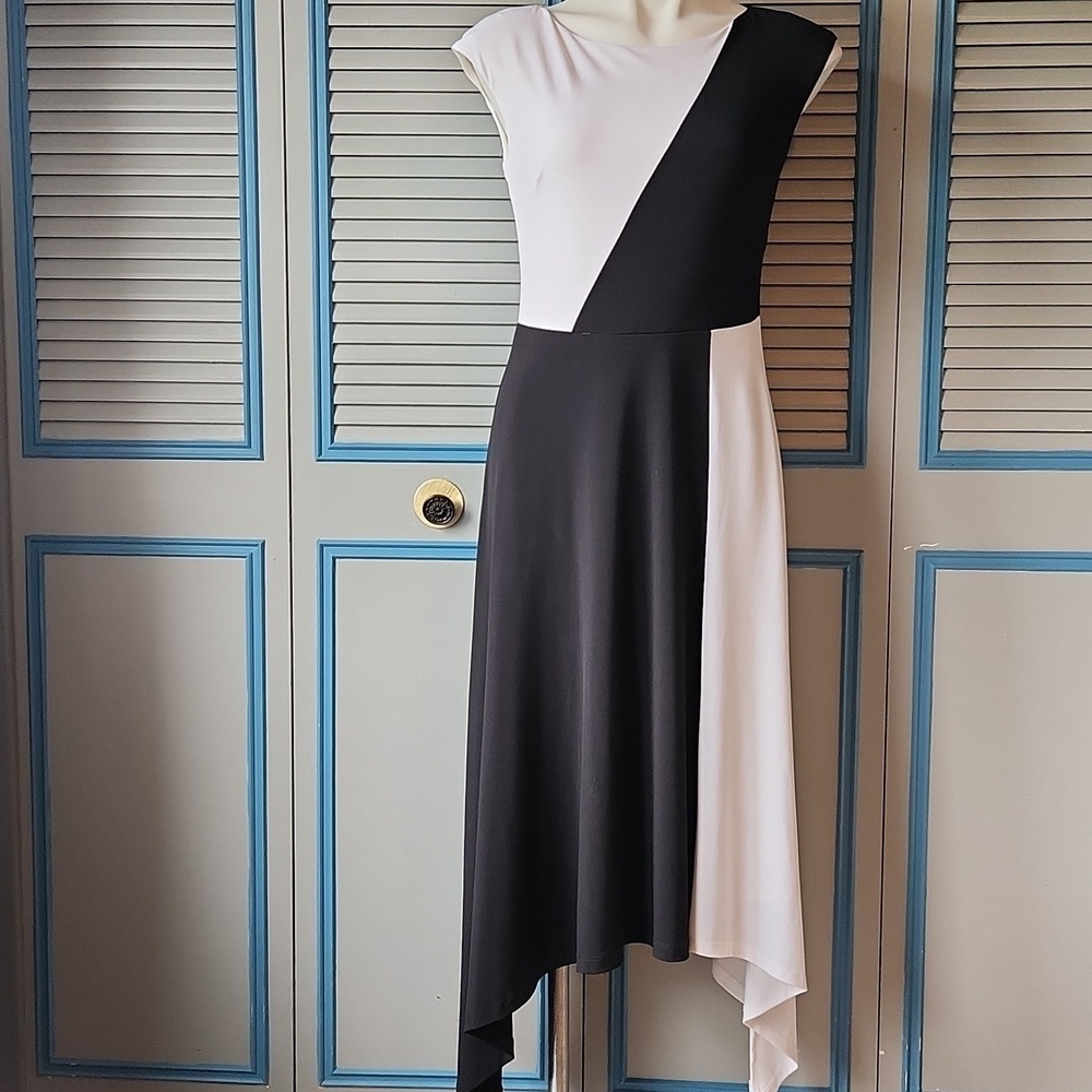 Roz & Ali Black & White Colorblock Dress - Picture 2 of 11